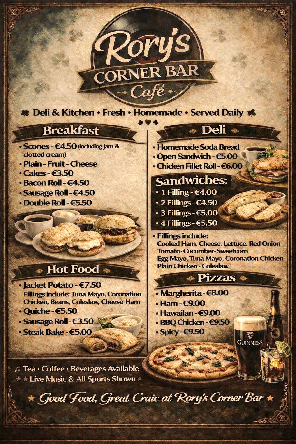 Rory's Corner Bar Menu